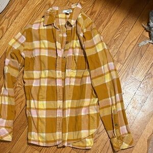 Mustard and Pink Plaid flannel Shirt